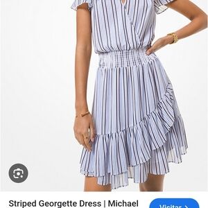 Michael Kors Asymmetrical Ruffled Wrap Sundress White and Blue